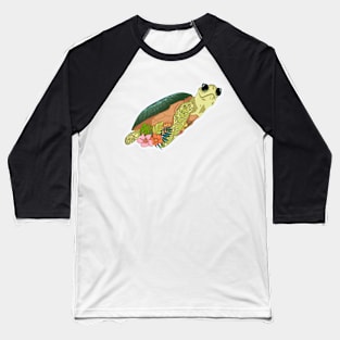 Cartoon turtle With Grass And Flowers, Tortoise Lovers Baseball T-Shirt